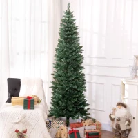 HOMCOM Brad de Crăciun Artificial 210 cm cu 687 de Ramuri, Design Îngust și Înalt cu Bază Rabatabilă, Verde(m-2)
