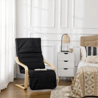 HOMCOM Wooden Lounging Chair Deck Relaxing Recliner Lounge Seat with Adjustable Footrest & Removable Cushion Cover, Black(m-2)