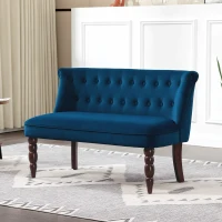 HOMCOM Velvet 2 Seater Sofa, Button Tufted Wingback Loveseat with Rubber Wood Legs for Living Room, Bedroom, Dark Blue(m-2)