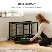 PawHut Cușcă Boxă pentru Câini și Cățeluși, Utilizare Interior/Exterior, Cadru Metalic Robust cu Rotițe, 92×62×75 cm, Negru(m-5)