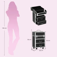 HOMCOM Maleta de Maquillaje Profesional Estuche para Cosmética con 6 Cajones Extensibles y Cierre Llave 36x23x58cm Negro(m-3)