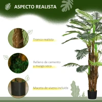HOMCOM Planta Artificial Decorativa 160 cm Palmera Artificial con Maceta y Hojas para Interior Verde(m-4)