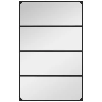 HOMCOM Specchio da Parete in Stile Industriale con 4 Ganci, in Vetro Multistrato, Metallo e MDF, 109x2x69 cm, Nero(m-1)