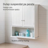 kleankin Dulap Suspendat pentru Baie cu Dulăpior cu 2 Uși și Raft Deschis, Poliță Internă Reglabilă, Alb(m-8)