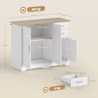 HOMCOM Buffet salon, meuble de rangement avec 2 tiroirs, 3 portes et étagère réglable, 100 x 40 x 78 cm, blanc et bois naturel(m-3)