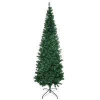 HOMCOM Albero di Natale Slim Artificiale 210 cm con Rami Realistici, Albero di Natale Alto e Stretto con Base Pieghevole, Verde(m-1)
