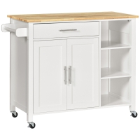 HOMCOM Isla de Cocina con Ruedas Mueble Auxiliar de Cocina con Cajón Estantes y Barra Lateral 107,5x48x89 cm Blanco