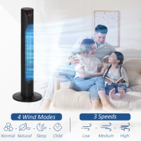 HOMCOM 38" Oscillating Tower Fan with Remote Control, 3 Speed 4 Modes, LCD panel, 12-Hour Timer, Slim Cooling Fan for Home Bedroom Office, Black(m-4)