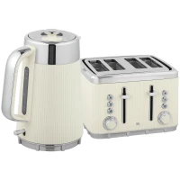 HOMCOM Electric Stainless Steel Kettle and Toaster Set, 3000W 1.7L UK Strix Thermostat Fast Boil Kettle w/ Limescale Filter, Cool Touch Body, 4 Slice Toaster with 7 Browning Levels, Cream White(m-1)