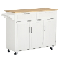 HOMCOM Kitchen Island Utility Cart, with 2 Storage Drawers & Cabinets for Dining Room, White