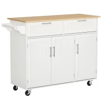 HOMCOM Kitchen Island Utility Cart, with 2 Storage Drawers & Cabinets for Dining Room, White(m-1)