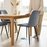HOMCOM Lot de 4 chaises de salle à manger rembourrées avec dossier haut, pieds en acier et tissu effet velours, gris(m-9)
