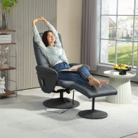 HOMCOM Massagesessel mit Fußhocker, Ergonomischer Stuhl mit 10 Vibrationspunkten, Kunstleder, 76 x 81 x 105 cm, Dunkelgrau(m-10)
