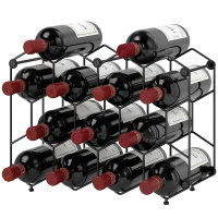 HOMCOM Weinregal für 13 Flaschen Flaschenregal mit Wabendesign Verstellbaren Füßen Kippschutz Metall 43 x 15,5 x 31 cm Schwarz(m-11)