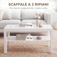 HOMCOM Tavolino da Salotto Rettangolare con Ampio Ripiano, 90×45×44.5 cm, Bianco(m-5)