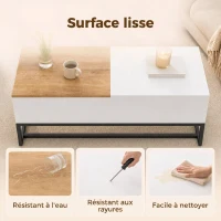HOMCOM Table Basse Extensible avec Plateau Coulissant, Table de Salon avec Rangement Caché et Pieds en Acier, Blanc(m-7)