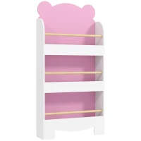 AIYAPLAY Libreria per Bambini con 3 Ripiani a Forma di Orsetto con Barriere Frontali, 55x15x110 cm, Rosa(m-1)