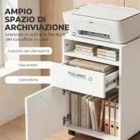 HOMCOM Schedario da Ufficio con Cassetto, Armadietto, Ruote a Freno e Ripiano Aperto, Cassettiera Ufficio per Lettera/Legale/Formato A4, Armadio Verticale per Studio, 40x35x60 cm, Bianco(m-4)