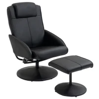 HOMCOM Relaxsessel mit Fußhocker, Kunstleder-Bezug, neigbar, ergonomisches Design, Schwarz(m-12)