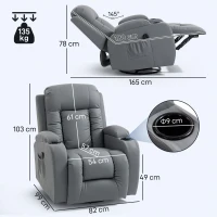 HOMCOM Sillón de Masaje Giratorio Sillón Relax Reclinable con 8 Puntos de Masaje Función de Calefacción 82x99x103 cm Gris(m-3)