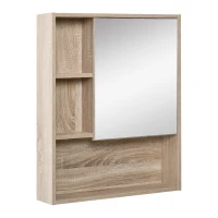 kleankin Armadietto Bagno a Specchio con Ripiani Regolabile, Specchio Bagno Contenitore con Porta Salvaspazio, Montaggio a Parete, 60x15x76 cm, Rovere(m-10)