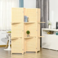 HOMCOM Raumteiler, Raumtrenner aus Bambus, 2 Regale, faltbar, Fußpads, Natur(m-10)