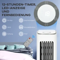 HOMCOM 2 in 1 Luftkühler mit Wasserkühlung 5L Wassertank, 12h Timer, für 20 ㎡(m-8)