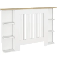 HOMCOM Cubre Radiadores con Estantes Cubreradiador de MDF Diseño Moderno de Listones para Salón Dormitorio 124x19x83 cm Blanco(m-1)