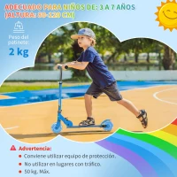 HOMCOM Patinete Infantil Plegable con Luces Música Altura Ajustable Ruedas Brillantes Pedal LED Carga 50kg 67x32x65-78 cm Azul(m-8)