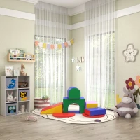 ZONEKIZ Librería para Niños de +3 Años con 6 Compartimientos y 3 Cajones de Tela no Tejida 61,8x29,9x91,5 cm Blanco y Gris(m-9)