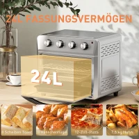 HOMCOM Minibackofen mit Umluft, Heißluftfritteuse, 6 Heizmodi, Timer, Zubehör, 24L, Silber(m-4)