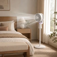 HOMCOM Pedestal Air Circulation Fan with Oscillating, Light Off, White(m-9)