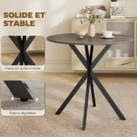 HOMCOM Table à Manger Ronde pour 2 Personnes avec Plateau Aspect Bois et Piètement Croisé en Acier, Marron(m-6)