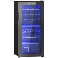HOMCOM 32-Bottle Narrow Wine Fridge, with Lights - Black(m-1)