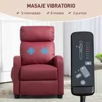 HOMCOM Sillón de Masaje Reclinable con Mando a Distancia Bolsillo Lateral y Temporizador Tapizado en PU 68x88x98cm Rojo Burdeos(m-4)