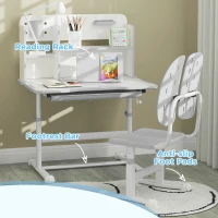 AIYAPLAY Height Adjustable Kids Desk and Chair Set, Children School Study Desk with Tiltable Desktop, Reading Rack, Grey(m-7)