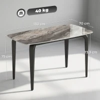 HOMCOM Table à manger rectangulaire pour 4 personnes, 130 x 70 x 75 cm, table de cuisine avec plateau en pierre frittée, marron(m-3)