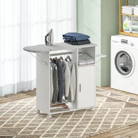HOMCOM Rolling Ironing Board Cabinet, Foldable Ironing Station with Storage, Wheels for Home, Laundry Room, White(m-8)