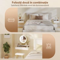 HOMCOM Set de 2 Noptiere Suspendate cu Sertar și Raft Deschis, 35x32x22,5 cm, Alb(m-6)