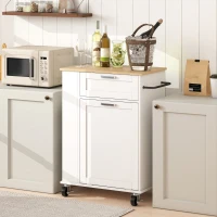 HOMCOM Kitchen Storage Trolley on Wheels, Rolling Kitchen Island with 2 Drawers, Tilt-Out Rubbish Cabinet and Storage, White(m-7)