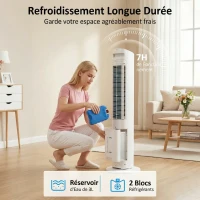 HOMCOM Refroidisseur d'air colonne 3 en 1 refroidisseur humidificateur ventilateur, oscillation 48°, 3 vitesses 3 modes, blanc(m-5)