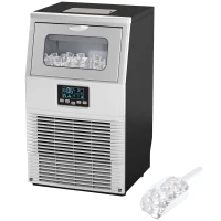 HOMCOM Kommerzielle Eiswürfelmaschine, LED-Beleuchtung, leicht lesbare Anzeigen, mit Schaufel, Silber(m-11)