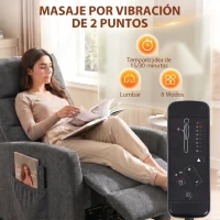 HOMCOM Sillón de Masaje Reclinable con Reposapiés 2 Zonas de Masaje Respaldo Alto Bolsillos Tapizado en Chenilla Gris(m-4)