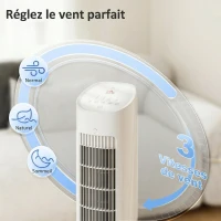 HOMCOM Refroidisseur d'air colonne 3 en 1 refroidisseur humidificateur ventilateur, oscillation 48°, 3 vitesses 3 modes, blanc(m-6)