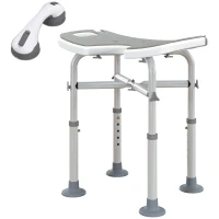 HOMCOM Tabouret de douche siège de douche hauteur ajustable 39-51,5 cm barre d'appui à ventouse patins à ventouse gris(m-12)