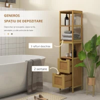kleankin Dulap Baie Stil Natural dim. 30L x 30l x 144H cm 3 rafturi 2 sertare Bambus(m-6)