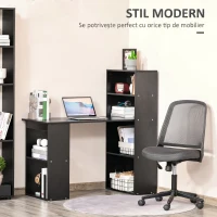 HOMCOM Birou PC din Lemn cu 6 Rafturi Laterale pentru Depozitare, 120x55x120 cm, Negru(m-4)