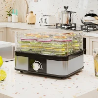 HOMCOM 5 Tier Food Dehydrator, 245W Stainless Steel Food Dryer Machine with Adjustable Temperature for Drying Fruit, Meat, Vegetable, Jerky and Pet Treat, Black(m-10)