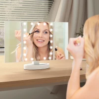 HOMCOM Espejo Maquillaje con Luz Aumento 1X/2X/3X Rotación Libre de 180° 21 Luces LED Interruptor Táctil Blanco(m-10)