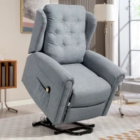 HOMCOM Poltrona Relax Reclinável Elétrica Poltrona Elevatória com Encosto Alto Capitonê Controlo Remoto 85x91x103 cm Cinza(m-9)